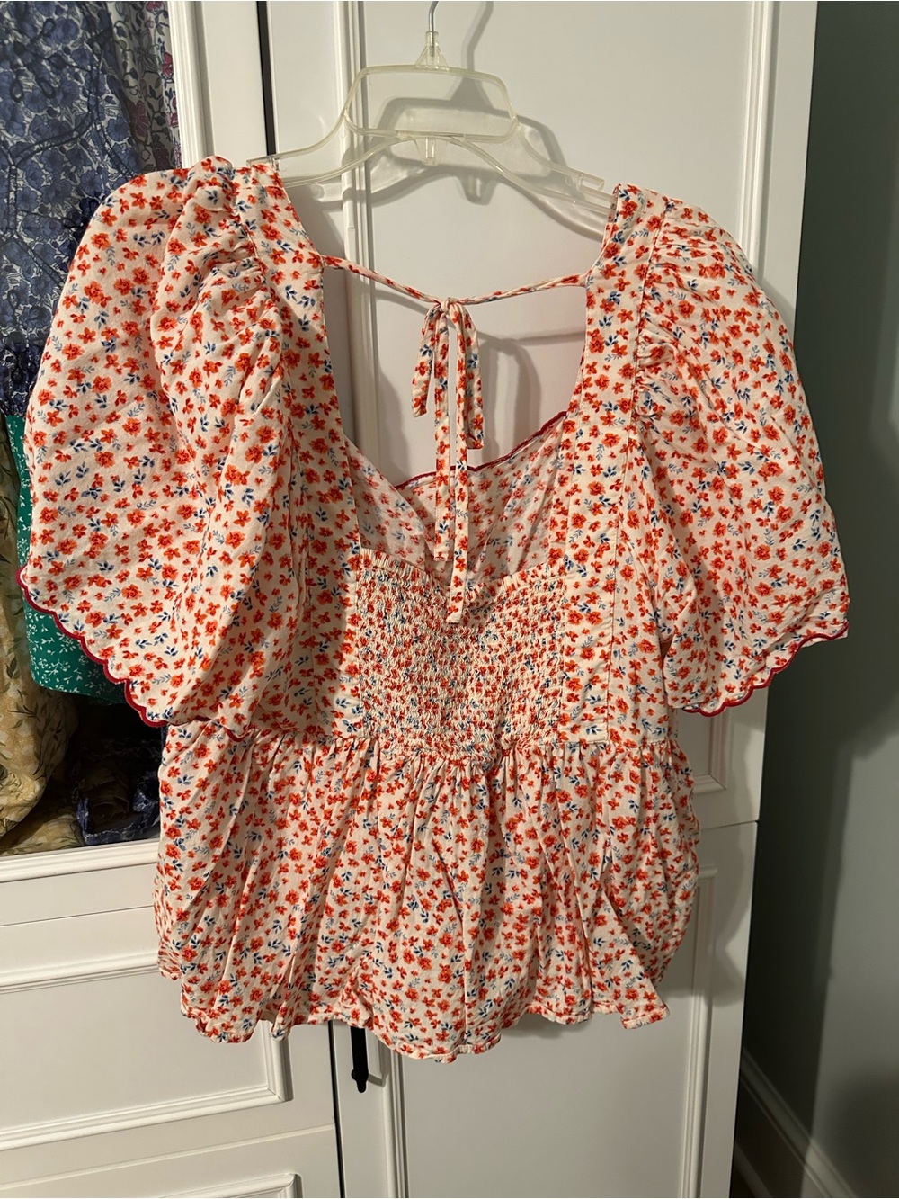 Old Navy White Top with Orange & Blue Floral Print